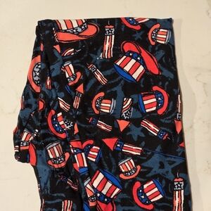 LuLaRoe Americana Leggings OS Top Hat Blue White And Red USA Theme